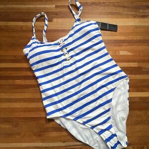 LAUREN Ralph Lauren Port Stripe Tank One-Piece swimsuit  Blue/White 16